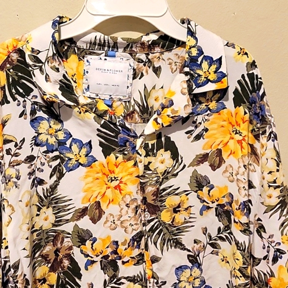 ❤️ DENIM & FLOWER RICKY SINGH FLORAL BUTTON DOWN SHORT SLEEVED SHIRT, LARGE - Picture 2 of 5